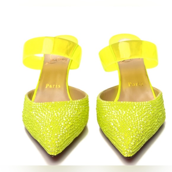 CHRISTIAN LOUBOUTIN Leather PVC Strass Choc 80 Pumps 38.5 Fluo Matt - Picture 6 of 6